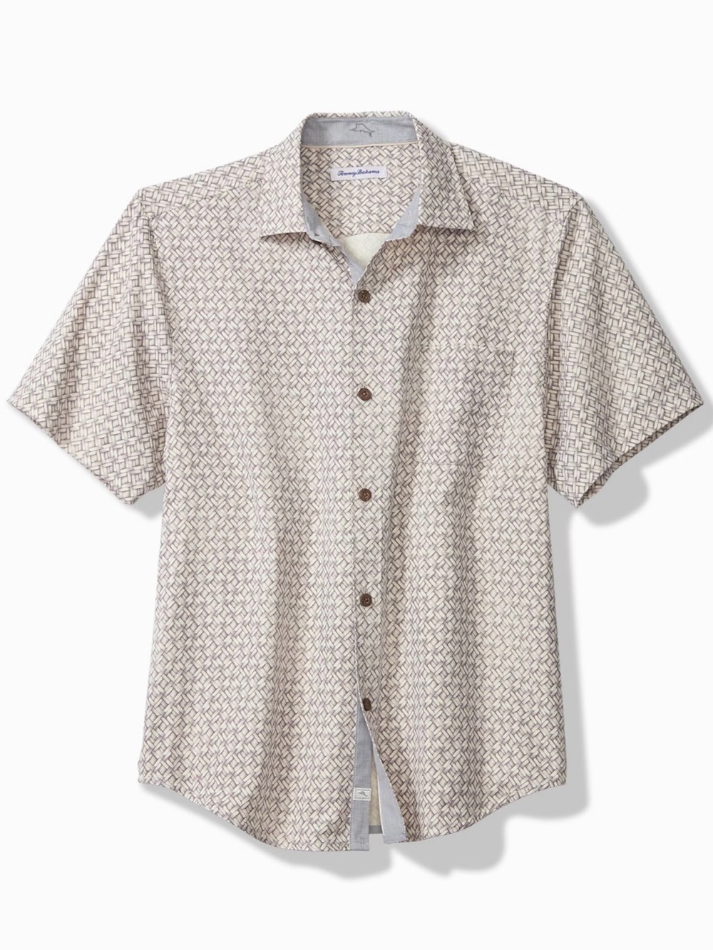 Tommy Bahama White and Gray 100% Silk Casual Button Down Short Sleeve Shirt XL